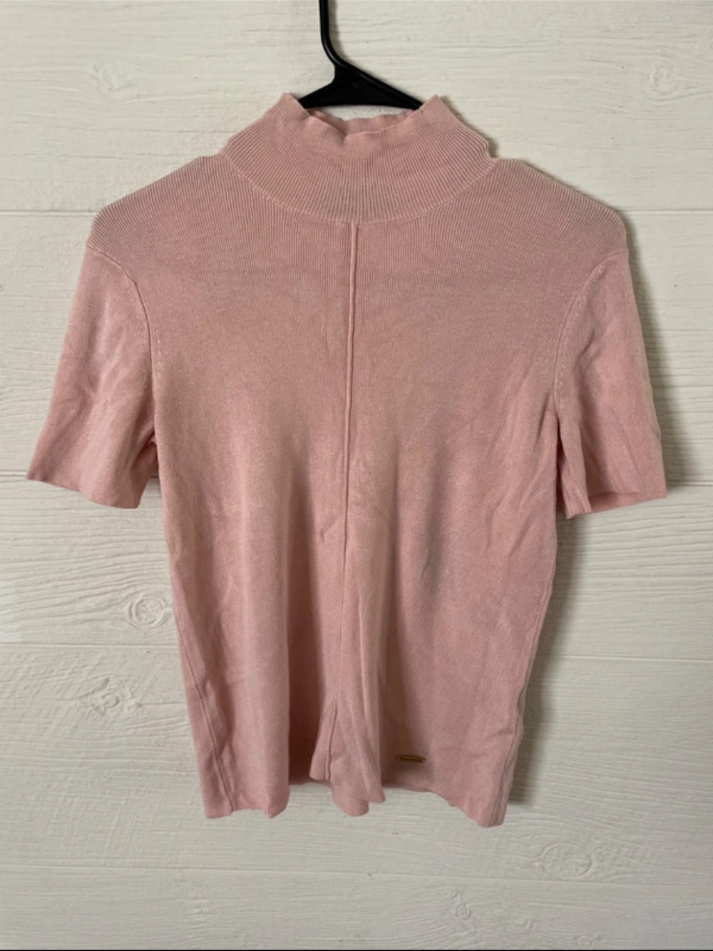 Tahari Blush Pink Short-Sleeve Mock Neck Top